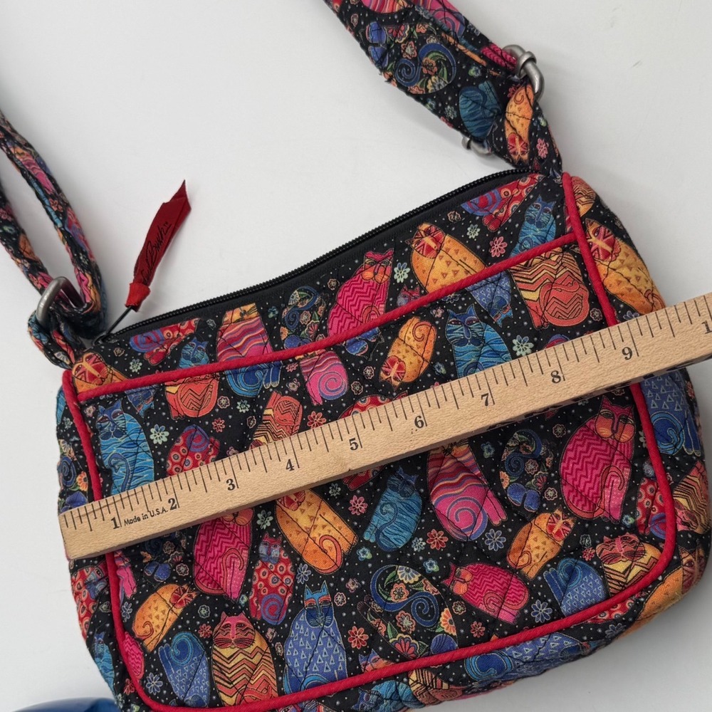 Laurel Burch Colorful Cat Print Crossbody Bag Black Multicolor Zip Shoulder - Picture 5 of 11